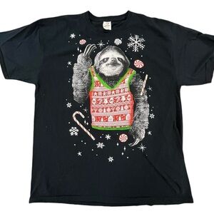 Black Christmas Sloth cotton tee #ChristmasVibes #sloth #holidays